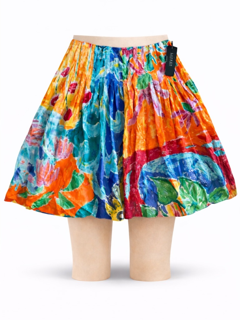 Lauren Ralph Lauren Pintuck Pleats, Lined, Abstract Floral Print Skirt- 12 NWT